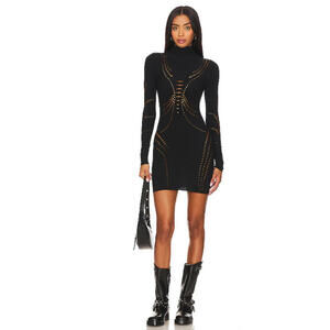 AFRM Coneta Dress  Mesh Mini black perforated detail size XXS/XS  $138msrp
